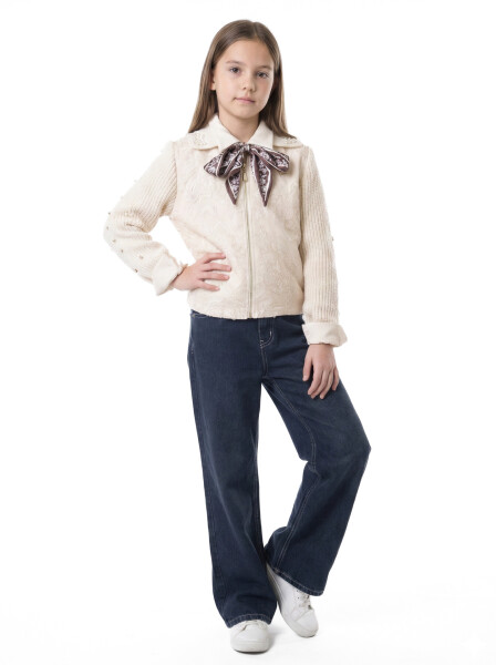 Kız Çocuk Fularlı 3'lü Alt-Üst Takım 11-14 Yaş 25561 Bej - 3