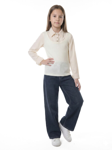 Kız Çocuk Fularlı 3'lü Alt-Üst Takım 11-14 Yaş 25561 Bej - 4