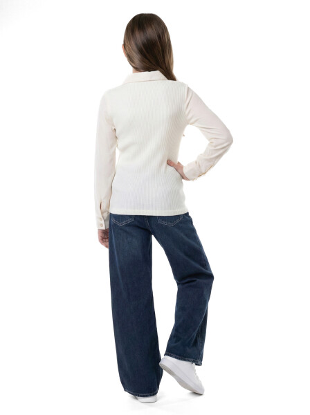 Kız Çocuk Fularlı 3'lü Alt-Üst Takım 11-14 Yaş 25561 Bej - 5