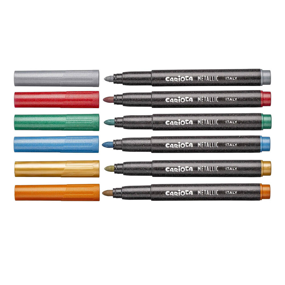قلم كاريوكا المعدني ذو رأس لبادي كبير، عبوة من 6 قطع - 3