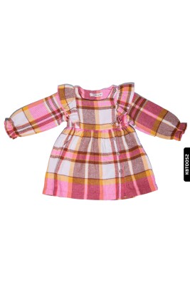 Kız Bebek Kareli Fırfırlı Dokuma Elbise 6-24 Ay 20579 Pembe - ÇİKOBY