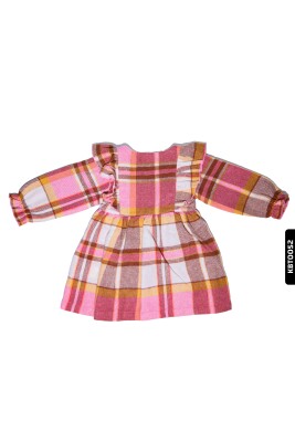 Kız Bebek Kareli Fırfırlı Dokuma Elbise 6-24 Ay 20579 Pembe - 2
