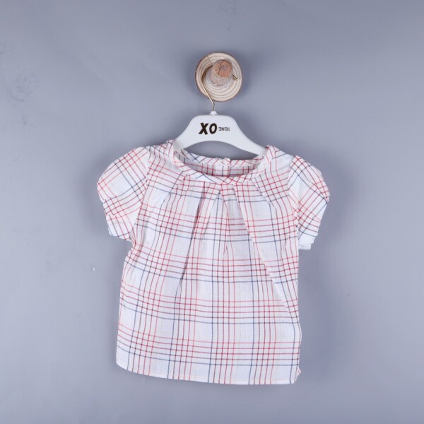 P-004272 (ck 8151) Kız Desenli Dokuma Bluz 6-36 Yaş Beyaz - Kırmızı - ÇİKOBY