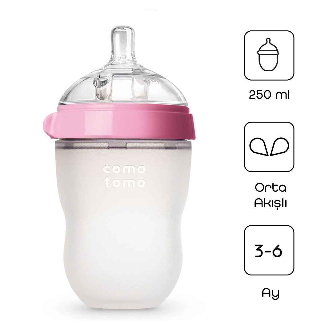 زجاجة رضاعة أطفال كوموتومو مضادة للمغص مصنوعة من السيليكون، سعة 250 مل، مناسبة للأطفال من عمر 3 إلى 6 أشهر، لون وردي - 1