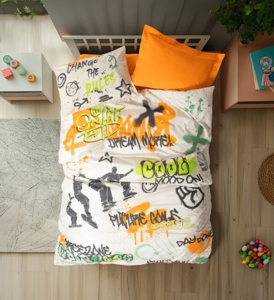 Cotton Box Junior Nevresim Takımı Tek Kişilik Graffiti Oranj - Cotton Box