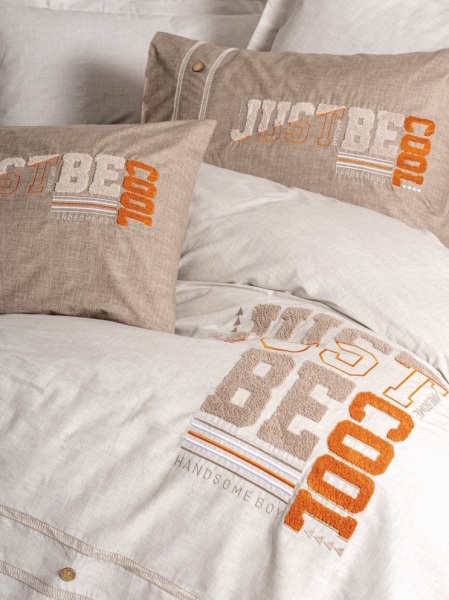 طقم غطاء لحاف قطني مطرز بنمط رانفورس، مقاس مفرد، لون قهوة باردة - 2