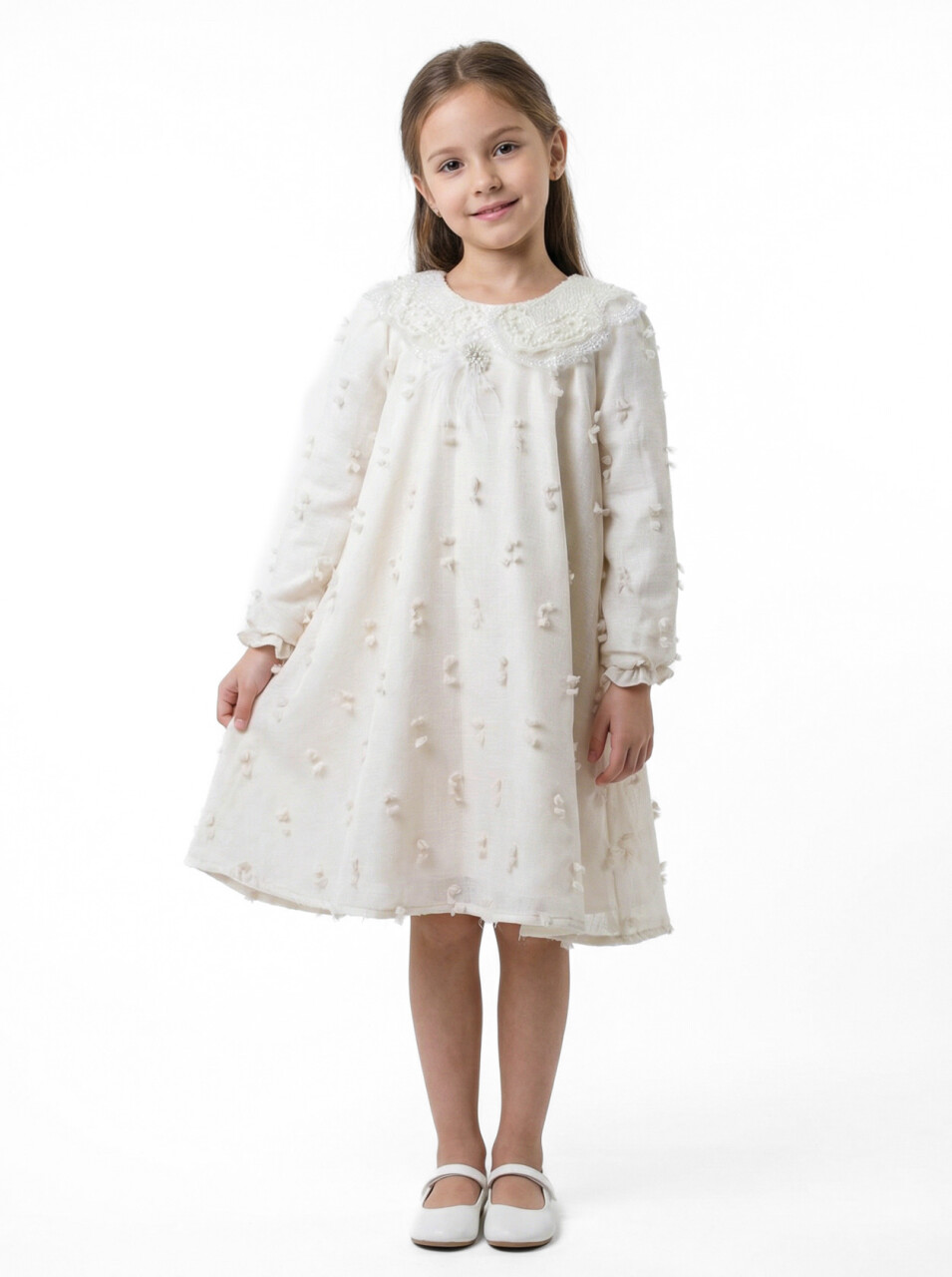 Kız Çocuk Elbise 8-12 Yaş 1690 Ekru - 1