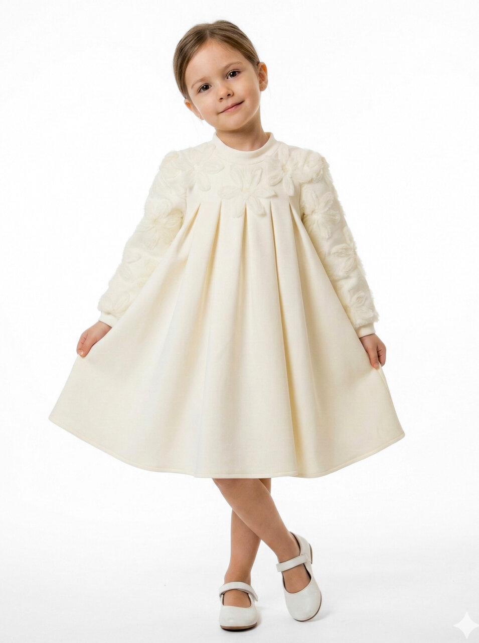 Kız Çocuk Elbise 4-8 Yaş 1605 Ekru - 1
