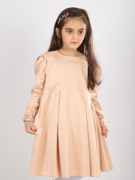 Kız Çocuk Elbise 6-10 Yaş 1628 Bej - 6