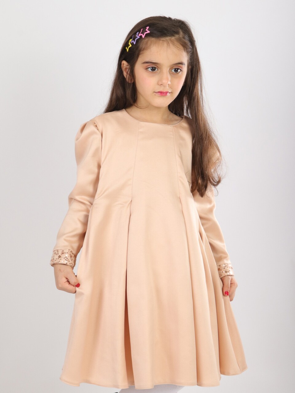 Kız Çocuk Elbise 6-10 Yaş 1628 Bej - 6