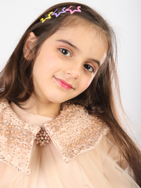 Kız Çocuk Elbise 6-10 Yaş 1628 Bej - 4