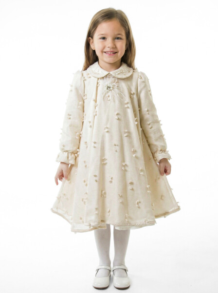 Kız Çocuk Elbise 6-10 Yaş 1691 Bej - Damasqino