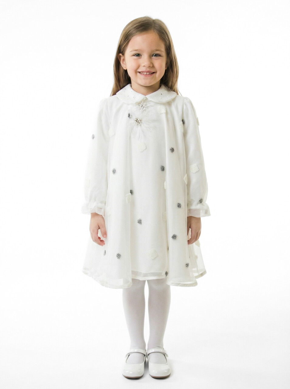 Kız Çocuk Elbise 4-8 Yaş 1655 Ekru - 1