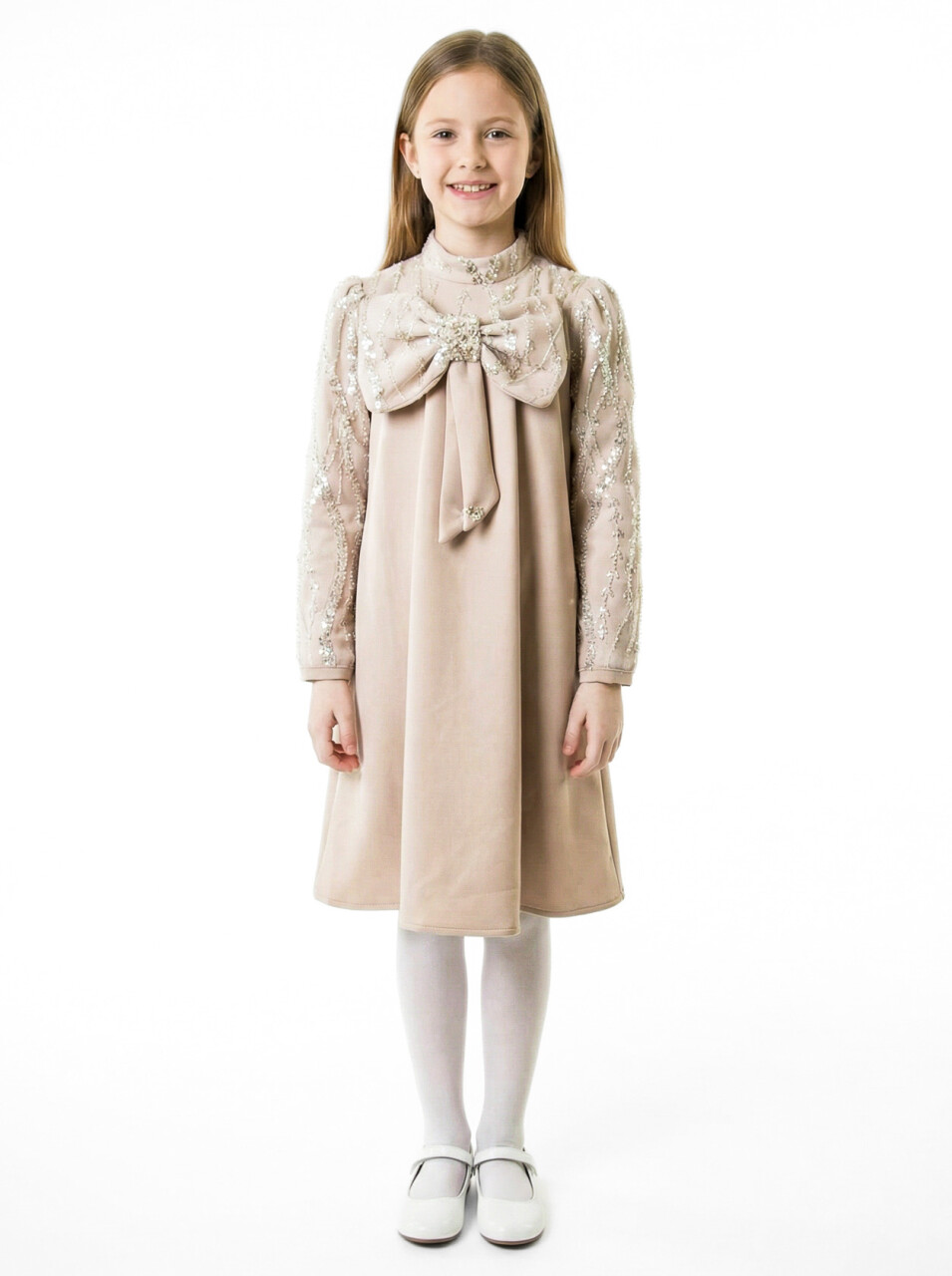 Kız Çocuk Elbise 4-8 Yaş 1603 Bej - 1