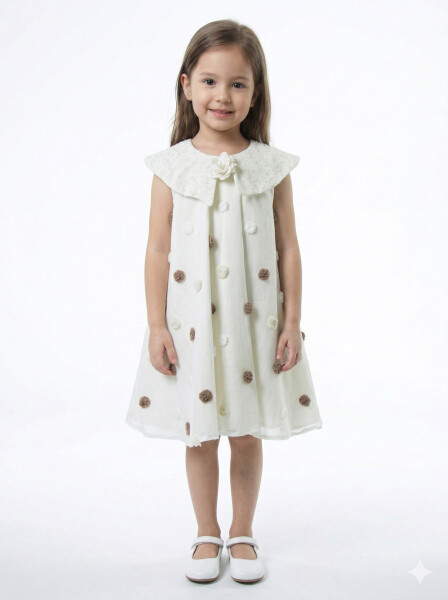 Kız Çocuk Yazlık Elbise 4-8 Yaş 1810 Beyaz - Damasqino