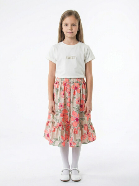 Kız Çocuk Yazlık 3'lu Alt Üst Takım (Yelek + Etek+ Tişort) 6-10 Yaş 6009 Bej - 3
