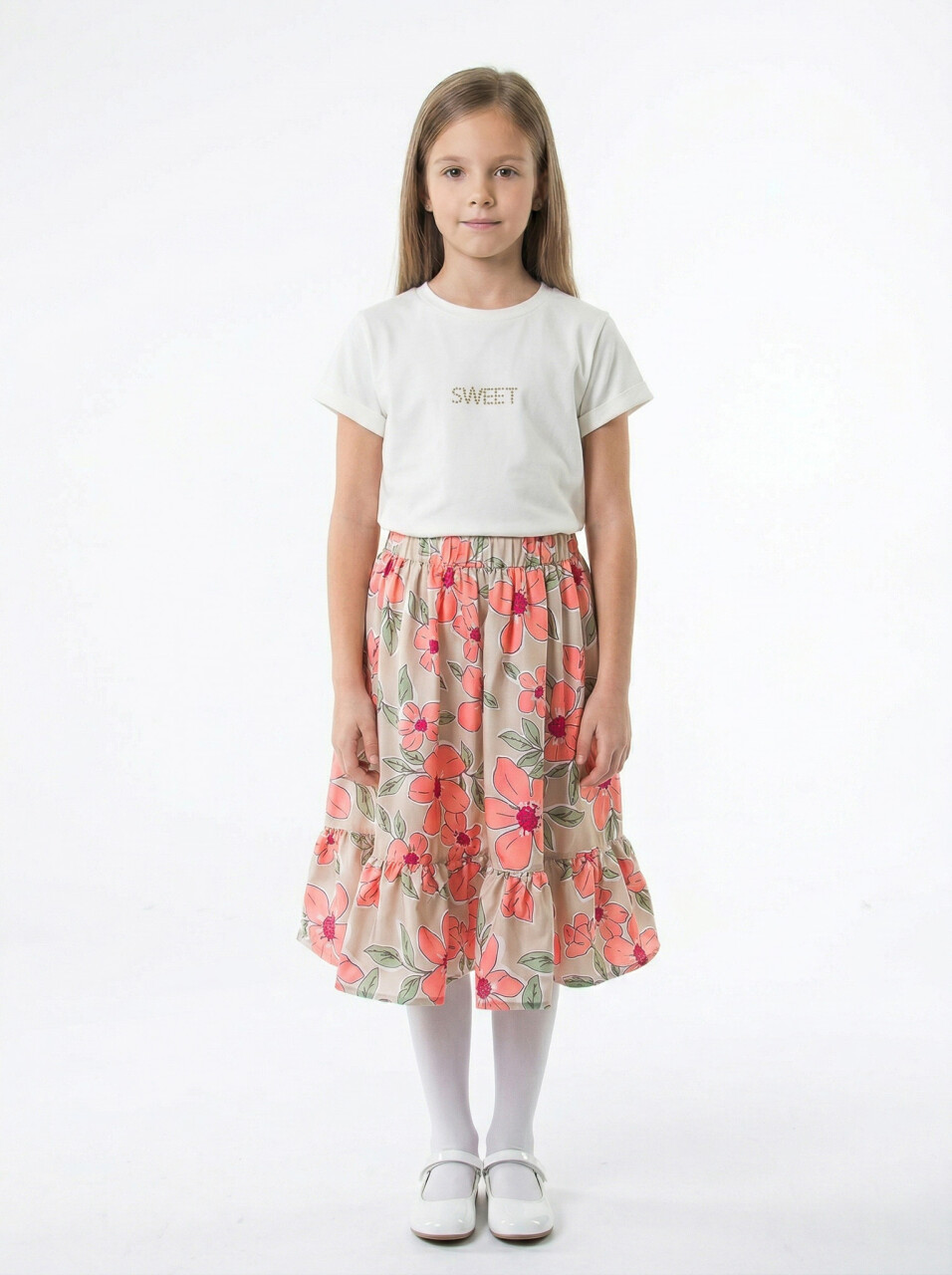 Kız Çocuk Yazlık 3'lu Alt Üst Takım (Yelek + Etek+ Tişort) 6-10 Yaş 6009 Bej - 3