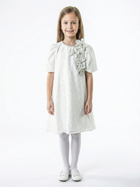 Kız Çocuk Yazlık Elbise 6-10 Yaş 7081 Beyaz - 1