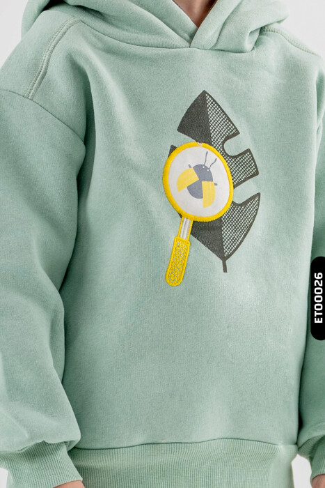 Baskılı Pamuklu Kapüşonlu Erkek Çocuk Eşofman Takımıı 1-5 Yaş 7509 Yeşil - 2