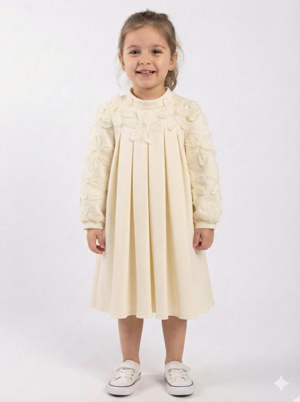 Kız Çocuk Elbise 4-8 Yaş 1605 Ekru - 1