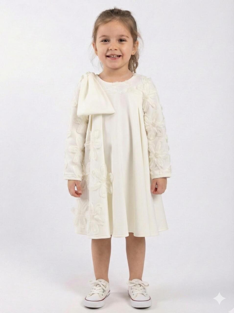 Kız Çocuk Elbise 4-8 Yaş 1606 Ekru - 1