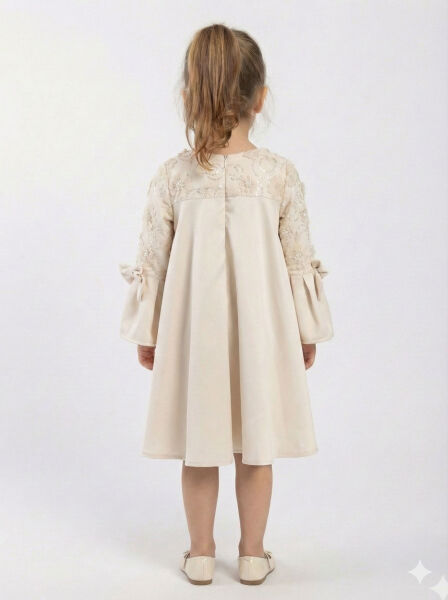 Kız Çocuk Elbise 4-8 Yaş 1622 Ekru - 2