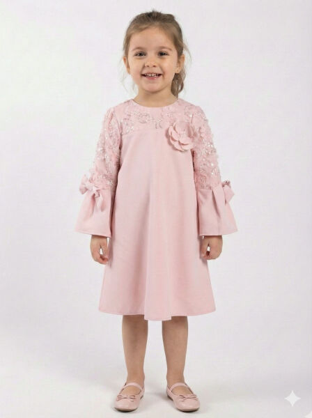 Kız Çocuk Elbise 4-8 Yaş 1622 Pembe - Damasqino