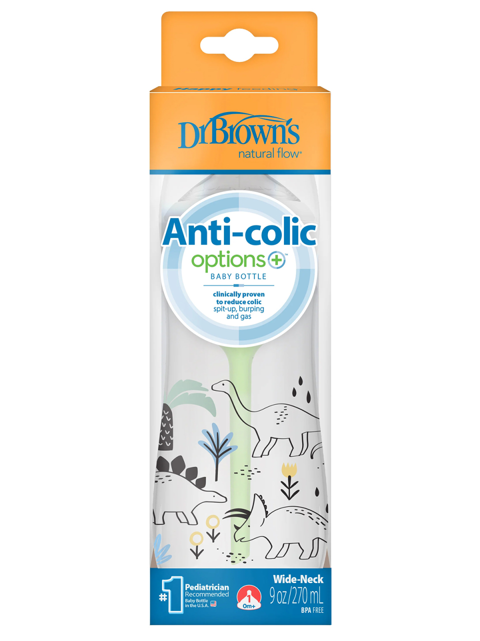 زجاجة رضاعة دكتور براونز واسعة الفم مضادة للمغص، سعة 270 مل، للأولاد - 1