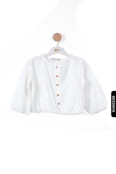 Süzene Nakışlı Bomber Modeli Büzgülü Kollu Kız Çocuk Bluz 5-14 Yaş 35684 Beyaz - 2