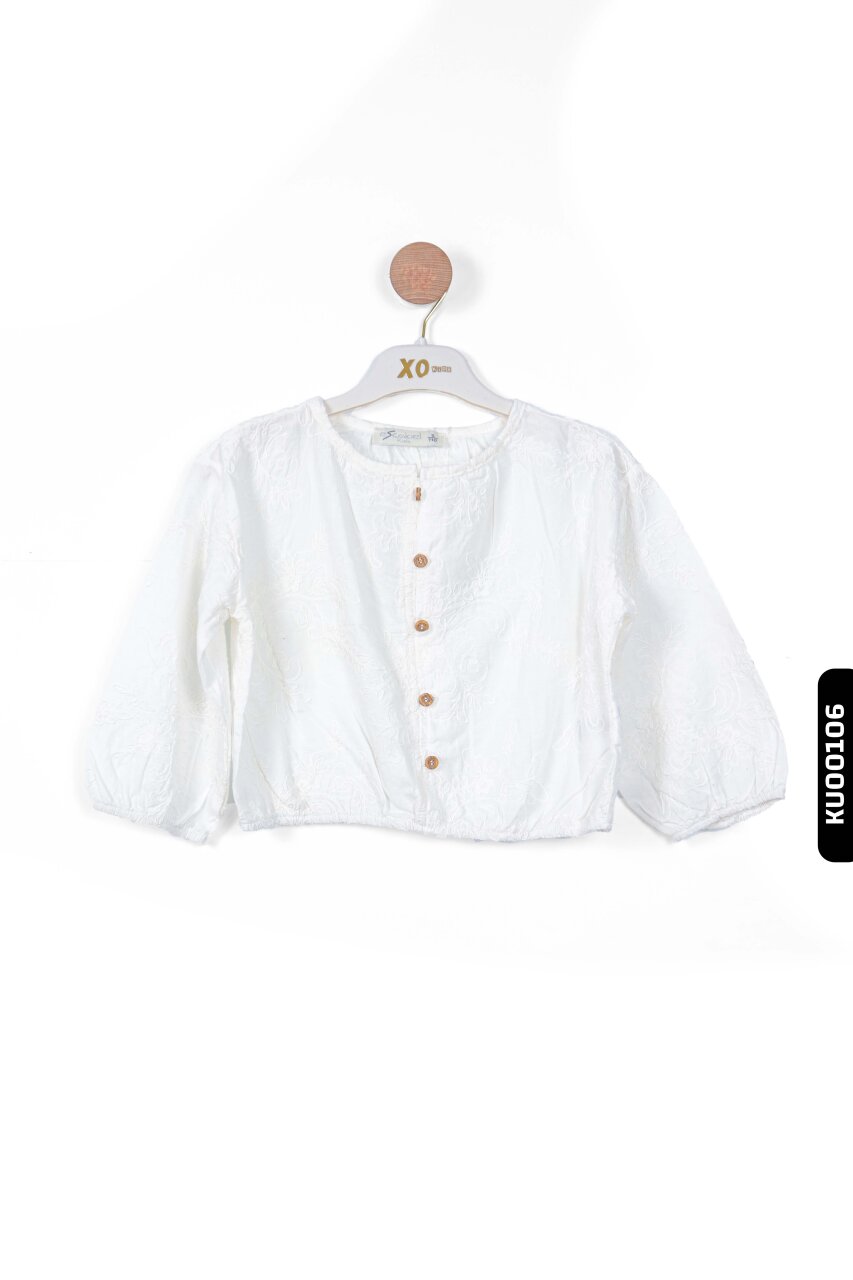 Süzene Nakışlı Bomber Modeli Büzgülü Kollu Kız Çocuk Bluz 5-14 Yaş 35684 Beyaz - 2
