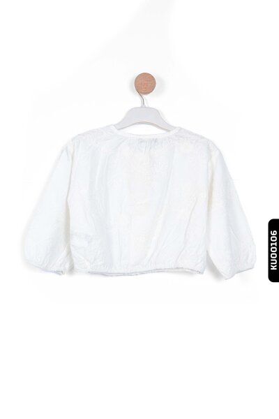 Süzene Nakışlı Bomber Modeli Büzgülü Kollu Kız Çocuk Bluz 5-14 Yaş 35684 Beyaz - 3
