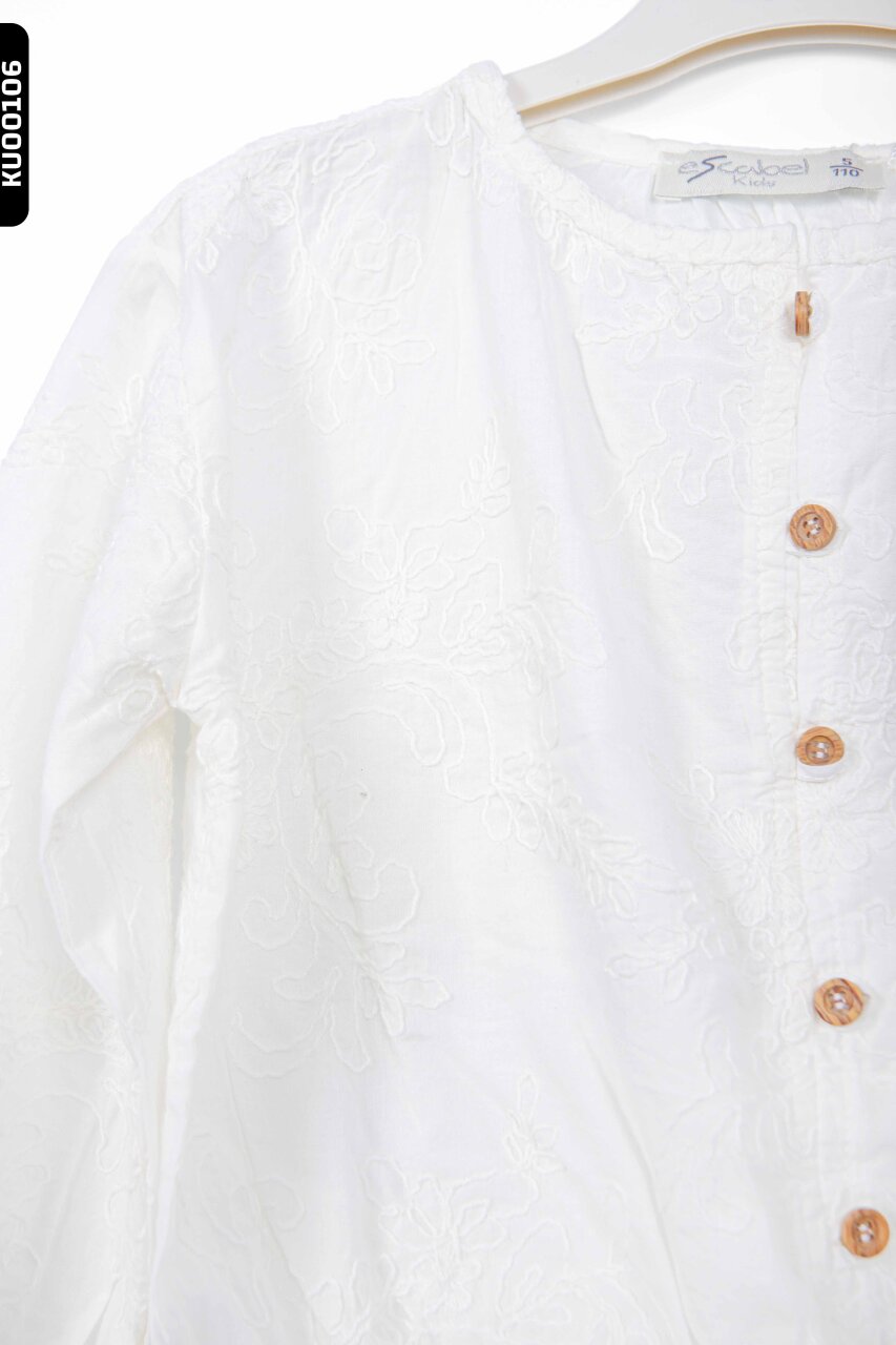Süzene Nakışlı Bomber Modeli Büzgülü Kollu Kız Çocuk Bluz 5-14 Yaş 35684 Beyaz - 4