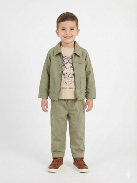 Erkek Çocuk 2'li Alt Üst Takım (Ceket + Pantolon) 1-4 Yaş 26122 Haki - 2
