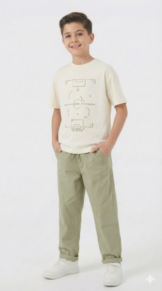 Erkek Çocuk 3'lü Alt Üst Kombin Takmı 4-13 Yaş SET0467 Fıstık Yeşil - 4
