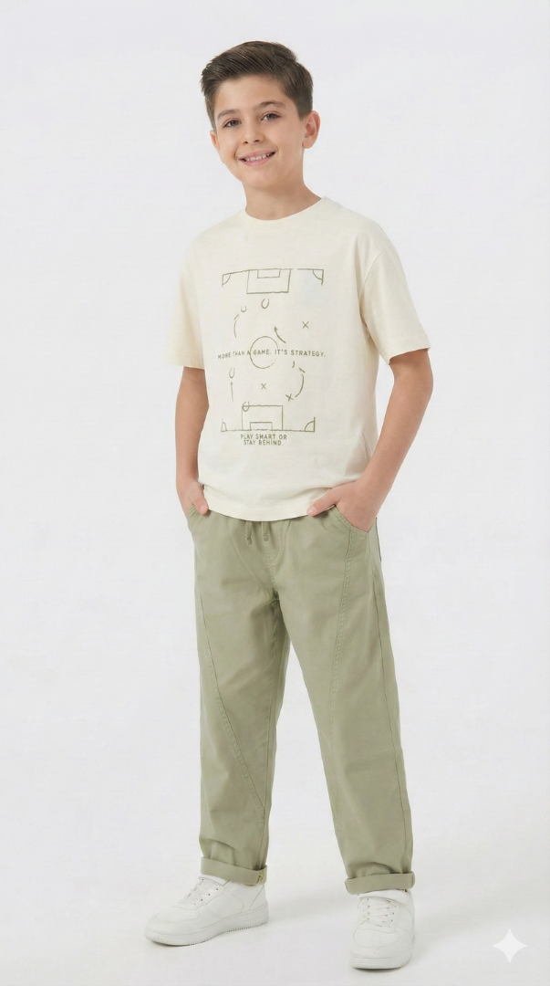 Erkek Çocuk 3'lü Alt Üst Kombin Takmı 4-13 Yaş SET0467 Fıstık Yeşil - 4