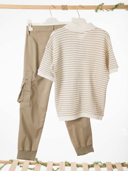 Erkek Çocuk 2'li Alt Üst Kombin Takmı 4-13 Yaş SET0476 Açik Yeşil - 4