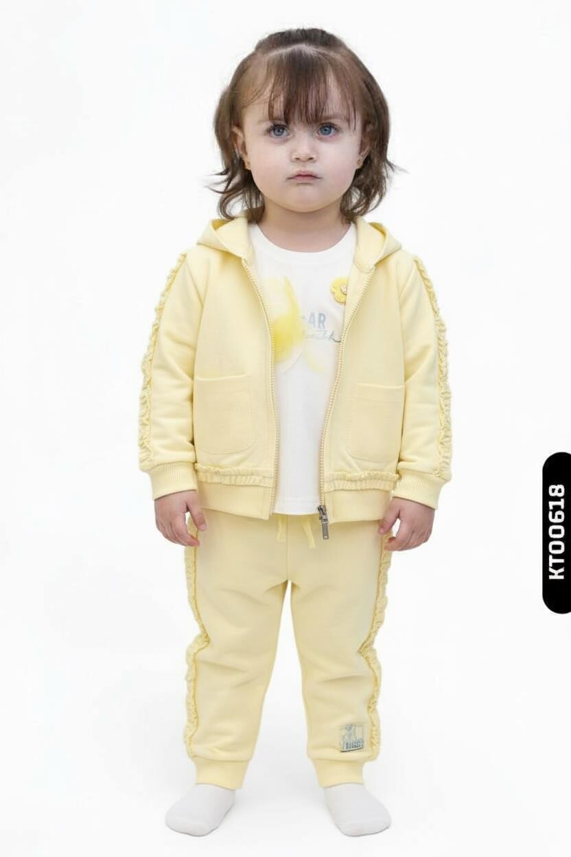 Kız Çocuk 3'lü Kombin Takım 1-4 Yaş SET0524 Sarı - 1