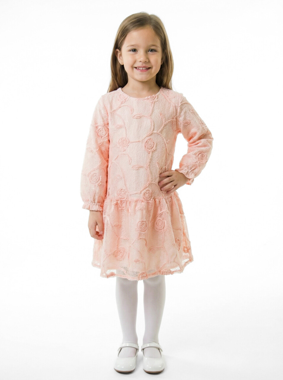 Kız Çocuk Elbise 5-9 Yaş 36171 Pudra - 1
