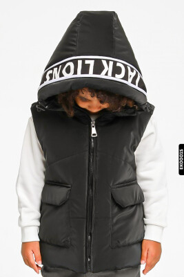 Erkek Çocuk Kapüşonlu Fermuarlı Cepli şişmeli Yelek 2-6 Yaş 3252 Siyah - ESCABEL