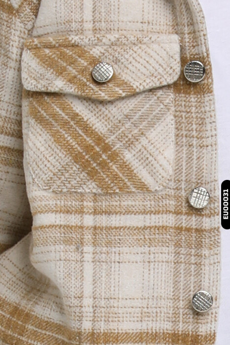 Astarlı Düğmeli Cepli Ekose Desenli Erkek Çocuk Oduncu Gömlek 23141 Krem - 2