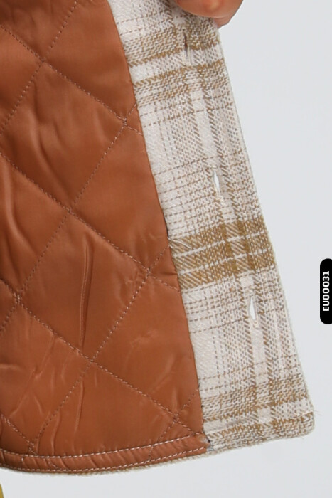 Astarlı Düğmeli Cepli Ekose Desenli Erkek Çocuk Oduncu Gömlek 23141 Krem - 5