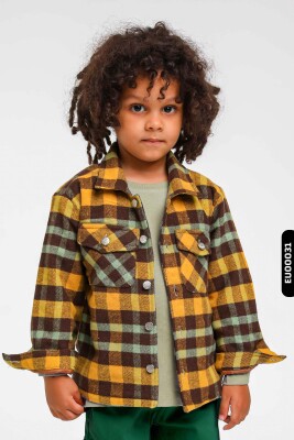 Astarlı Düğmeli Cepli Ekose Desenli Erkek Çocuk Oduncu Gömlek 23141 Hardal 