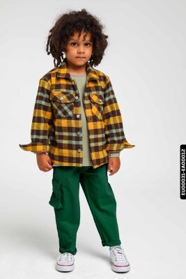 Astarlı Düğmeli Cepli Ekose Desenli Erkek Çocuk Oduncu Gömlek 23141 Hardal - 2