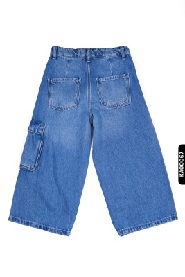 Geniş Paçalı Kargo Cepli Yüksek Belli Kız Çocuk Pantolon 5-14 Yaş 2452 Mavi - 3
