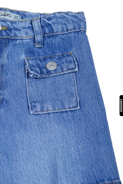 Geniş Paçalı Kargo Cepli Yüksek Belli Kız Çocuk Pantolon 5-14 Yaş 2452 Mavi - 5