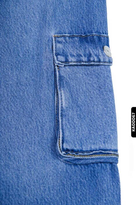 Geniş Paçalı Kargo Cepli Yüksek Belli Kız Çocuk Pantolon 5-14 Yaş 2452 Mavi - 6