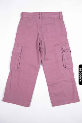 23022 بنطال بناتي بأزرار ظاهرة بجيوب كارجو بأكمام مستوية للأعمار 5-14 سنة - 3