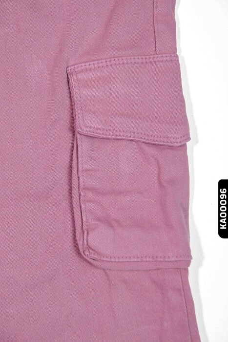 23022 بنطال بناتي بأزرار ظاهرة بجيوب كارجو بأكمام مستوية للأعمار 5-14 سنة - 4