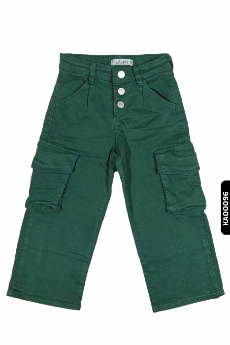 23022 بنطال بناتي بأزرار ظاهرة بجيوب كارجو بأكمام مستوية للأعمار 5-14 سنة - 2