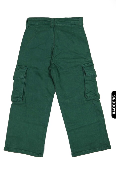 23022 بنطال بناتي بأزرار ظاهرة بجيوب كارجو بأكمام مستوية للأعمار 5-14 سنة - 3